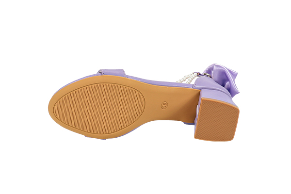 Women's Summer Purple Bow Decoration Pearl Chain Open Toe Round Head Thick Heel Sandals Elegant Style