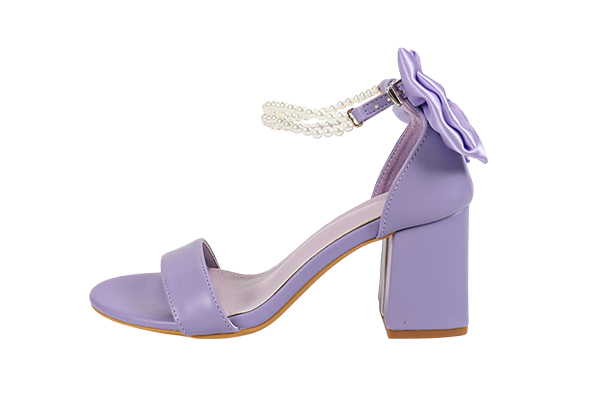 Women's Summer Purple Bow Decoration Open Toe Round Head Thick Heel Sandals Elegant Style