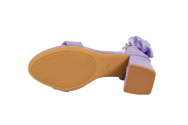 Women's Summer Purple Bow Decoration Open Toe Round Head Thick Heel Sandals Elegant Style