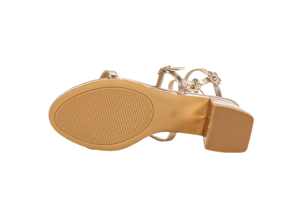 Women's Summer Golden Flower Decoration Open Toe Square Head Thick Heel Sandals Fashion Style