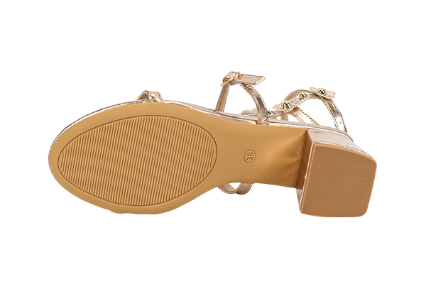 Women's Summer Gold Floral Decoration Multi-Strap Open Toe Thick Heel Sandals Gorgeous Style