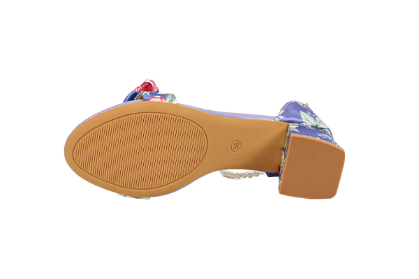 Women's Summer Purple Floral Bow Decoration Pearl Chain Open Toe Round Head Thick Heel Sandals Elegant Style