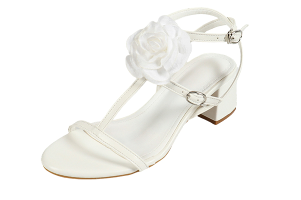 Women's Flower Decoration Multi-Strap Square Heel Sandals Elegant Summer White High Heel Sandals