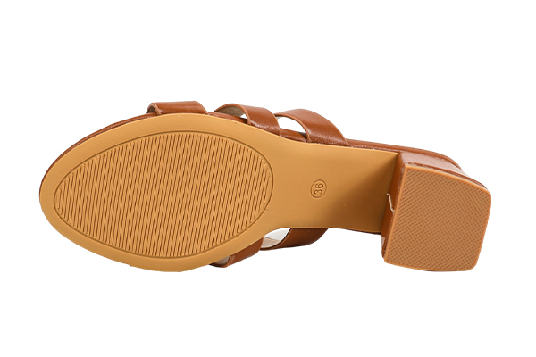 Women's Summer Brown Cross Strap Decoration Open Toe Round Head Thick Heel Sandals Simple Style