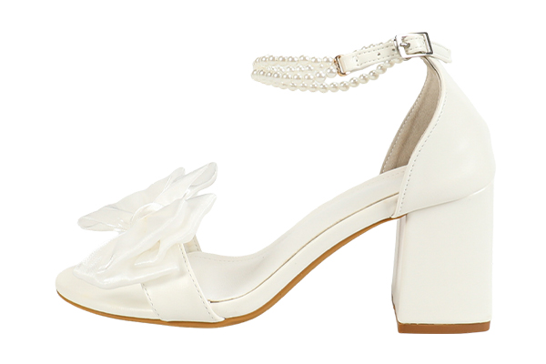 Women's Summer White Bow Decoration Open Toe Round Head Thick Heel Sandals Elegant Style