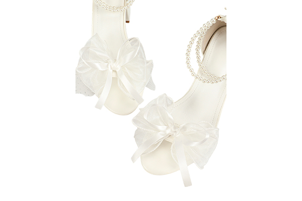 Women's Summer White Bow Decoration Open Toe Round Head Thick Heel Sandals Elegant Style