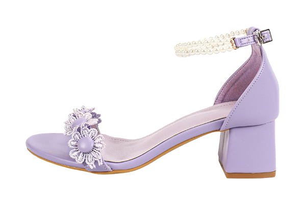 Women's Summer Purple Flower Decoration Open Toe Round Head Thick Heel Sandals Sweet Style