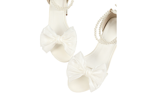 Women's Summer White Bow Decoration Open Toe Round Head Thick Heel Sandals Elegant Style