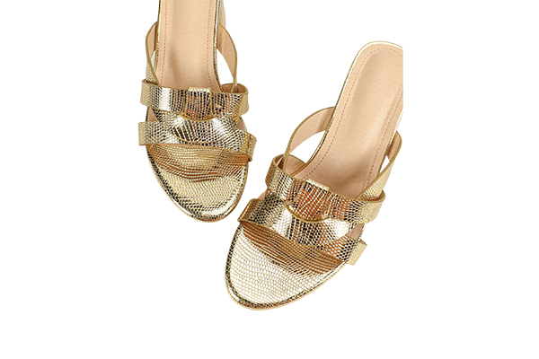 Women's Summer Gold Cross Strap Decoration Open Toe Round Head Thick Heel Sandals Fashion Style
