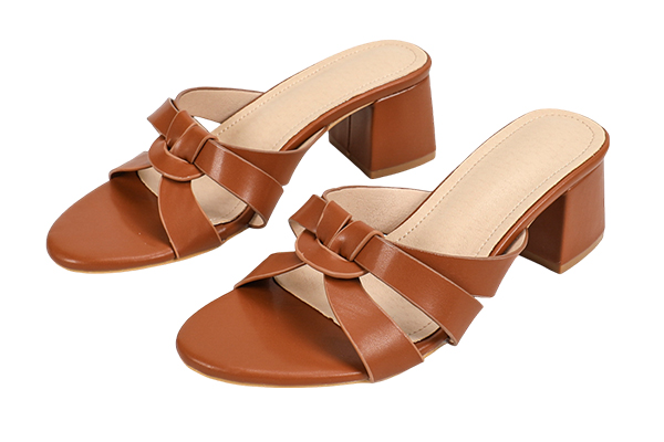 Women's Cross Strap Thick Heel Sandals Simple Style Summer Brown High Heel Slippers