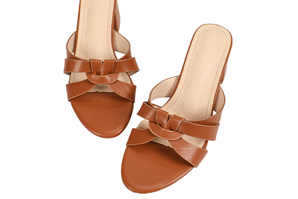 Women's Cross Strap Thick Heel Sandals Simple Style Summer Brown High Heel Slippers