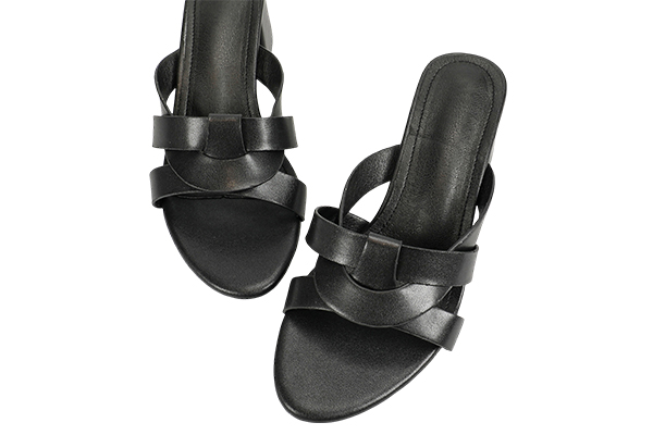 Women's Cross Strap Thick Heel Sandals Simple Style Summer Black High Heel Slippers