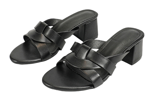 Women's Cross Strap Thick Heel Sandals Simple Style Summer Black High Heel Slippers