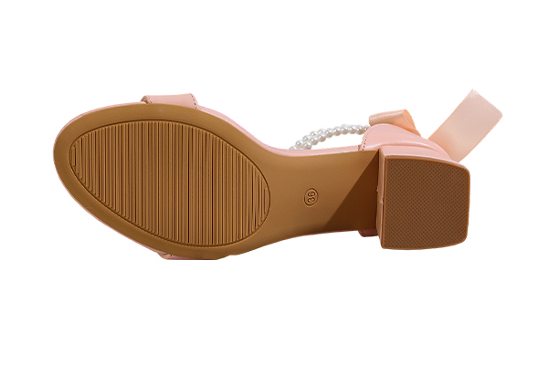 Women's Bow Pearl Strap Thick Heel Sandals Elegant Summer Pink High Heel Sandals