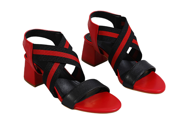 Women's Red And Black Contrast Cross Strap Thick Heel Sandals Personality Style Summer High Heel Sandals