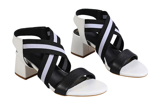 Women's Black And White Color Matching Cross Strap Thick Heel Sandals Personality Style Summer High Heel Sandals