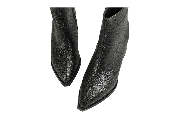 Women's Sequined Side Zipper Thick Heel Pointed Toe Ankle Boots Party Style Autumn and Winter Black Boots