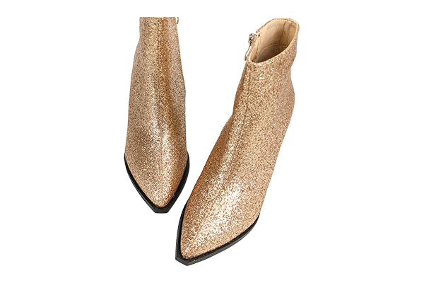 Women's Sequined Side Zipper Thick Heel Pointed Toe Ankle Boots Party Style Autumn and Winter Gold Boots